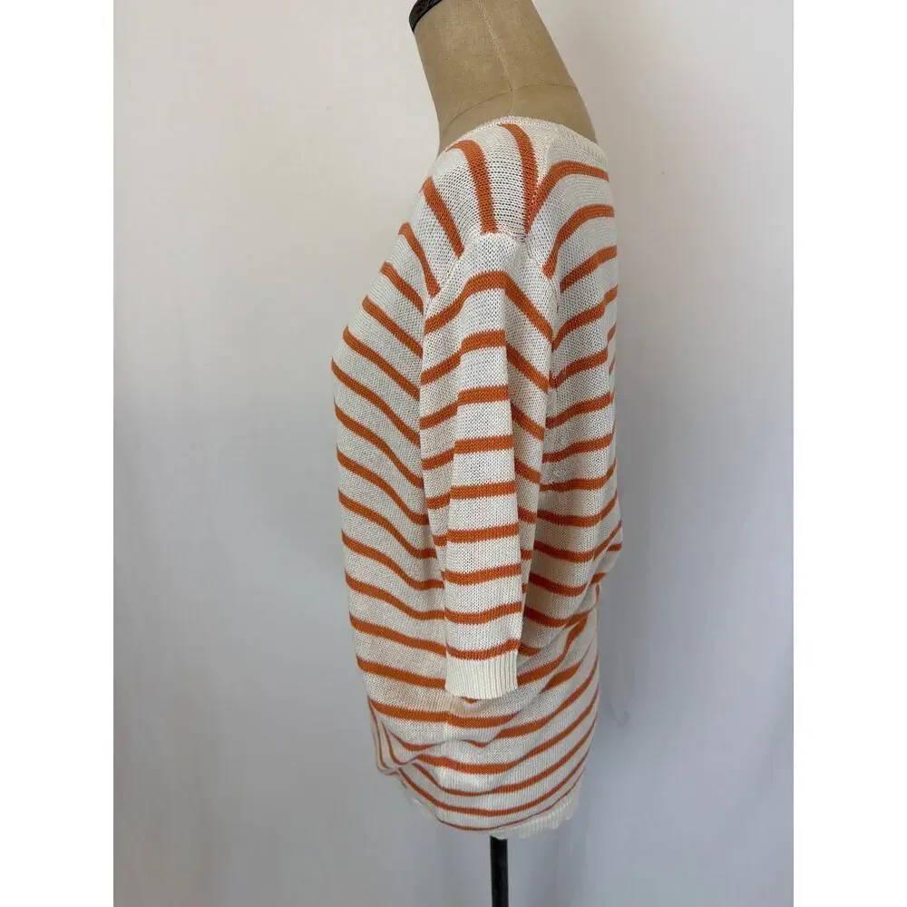 NWT Soya Concept Orange Cream Stipe Linen Blend Sweater Top Size S #0448